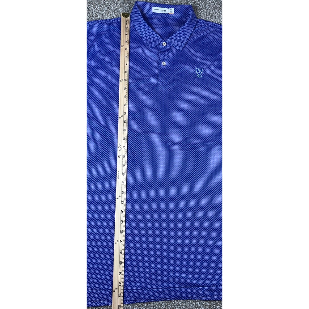 Peter Millar Featherweight Polo Shirt XXL Blue Geometric Knot UPF 850 *Golf Logo - Picture 9 of 10